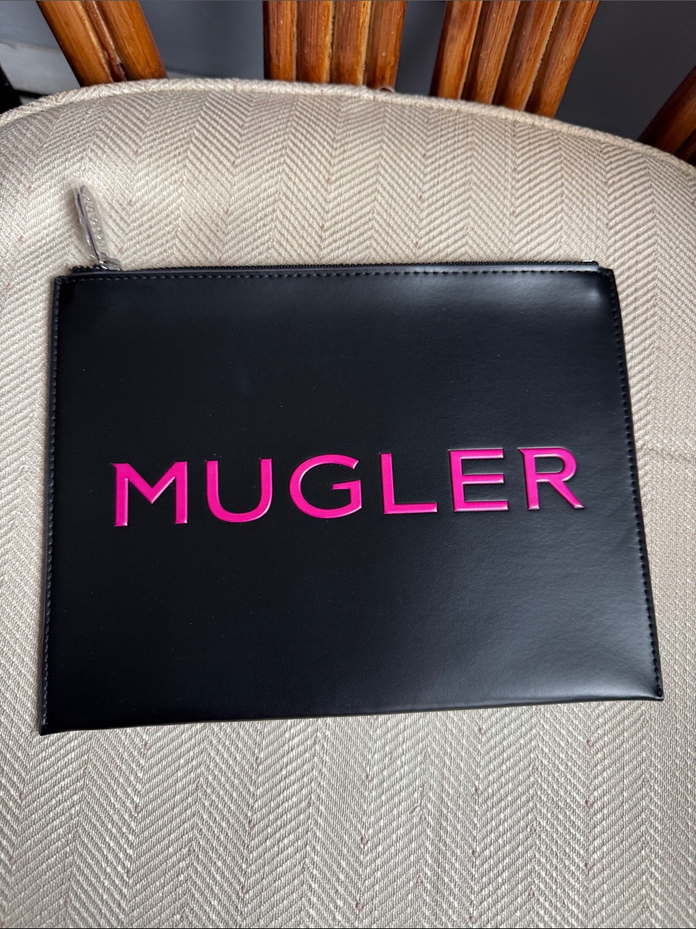 Mugler Black Pouch with Hot Pink Logo